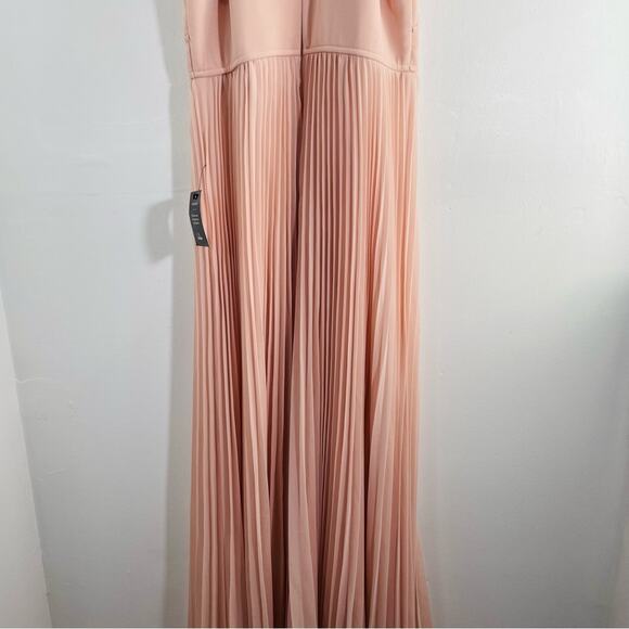 Lulu’s Ode To Romance Blush Pink Chiffon Pleated Keyhole Halter Maxi Dress Small - Picture 14 of 16